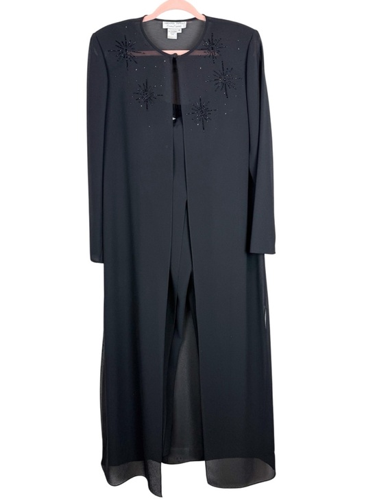 Adrianna Papell Pants - Vintage Adrianna Papell Evening Essentials Black Beaded Duster Pants Set Medium